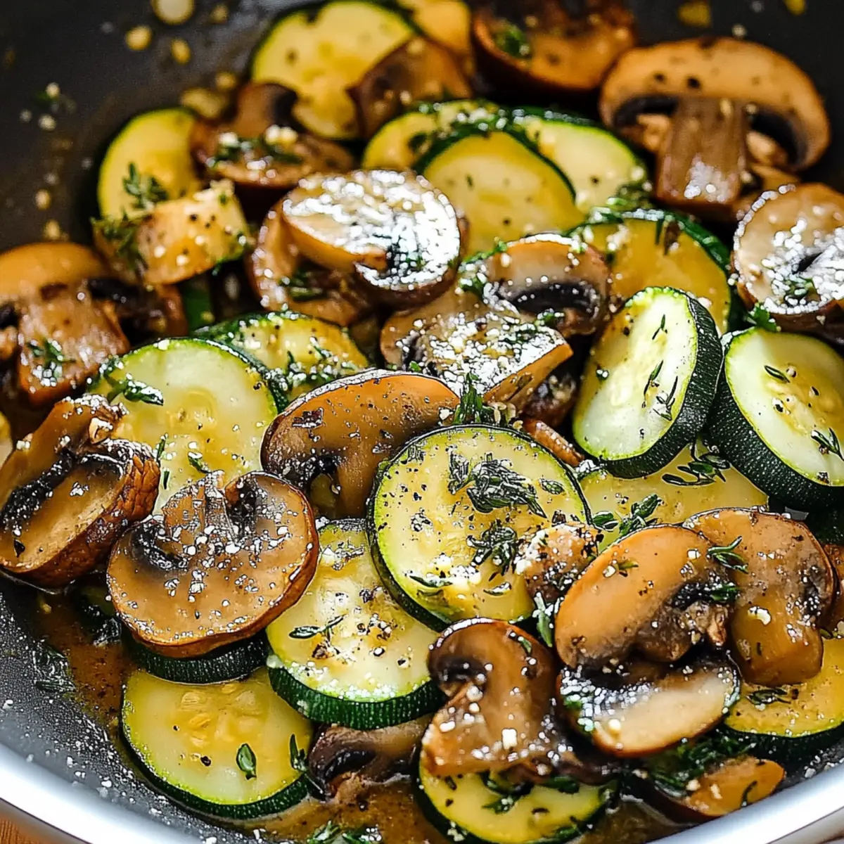 Sautéed Zucchini, Mushrooms & Onions in Garlic Butter Skillet