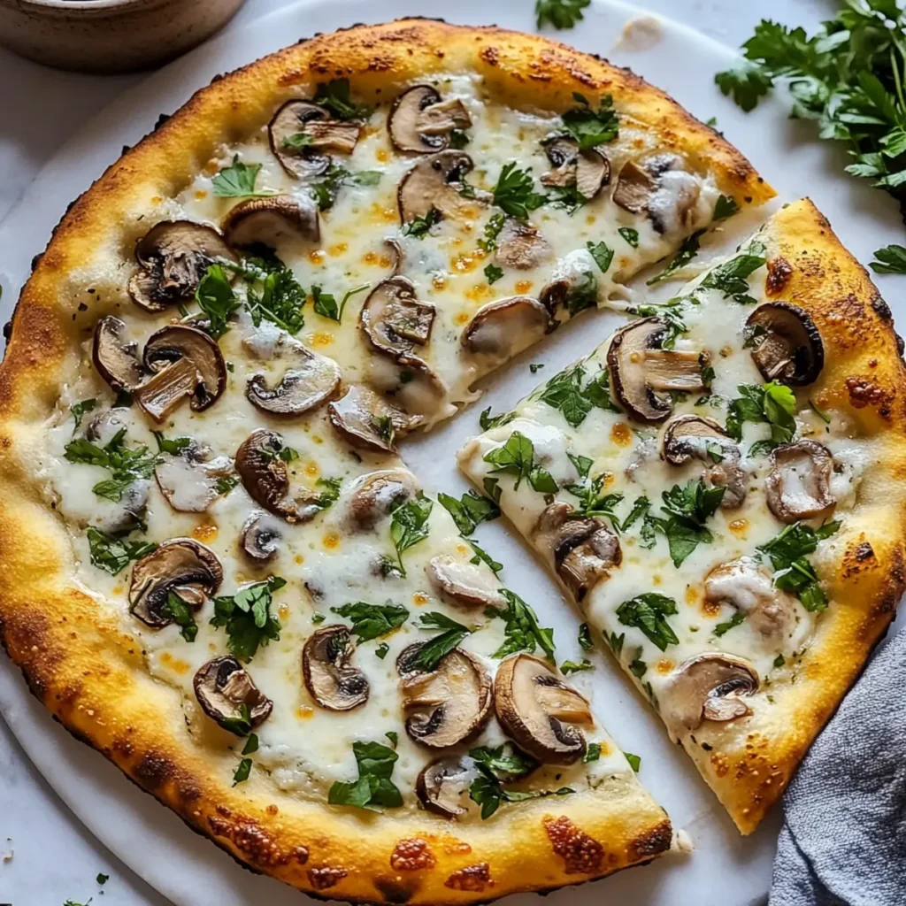 Mushroom White Sauce Pizza with Fresh Herbs