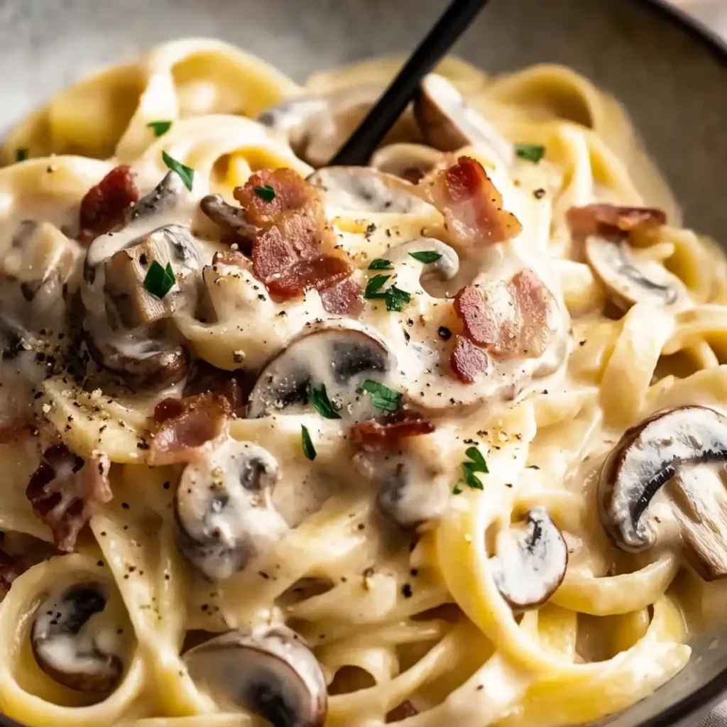 Delicious Creamy Bacon Mushroom Pasta Ready in Just 20 Minutes