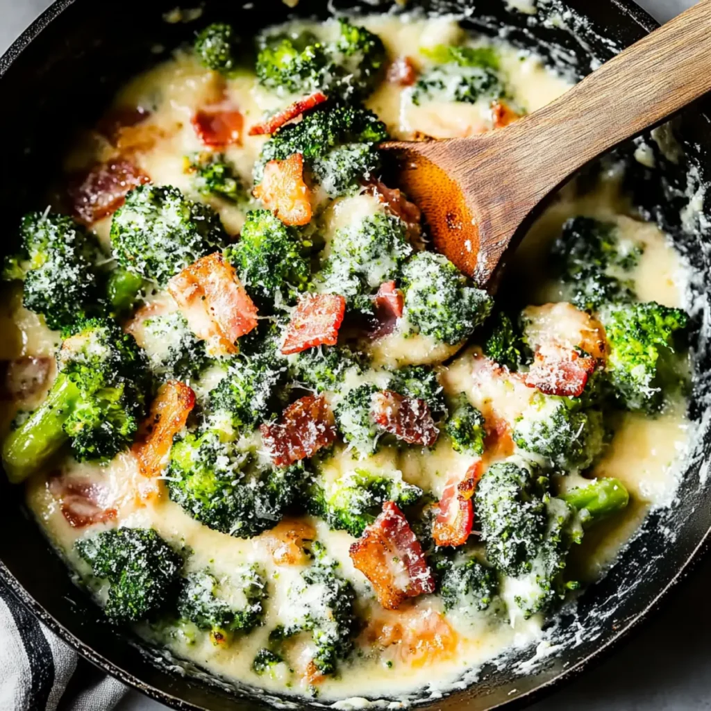 Cheesy Skillet Broccoli Recipe with Bacon and Parmesan Delight