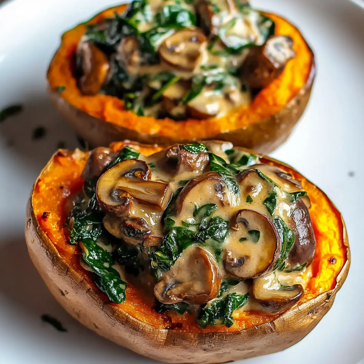 Creamy Mushroom Stuffed Sweet Potatoes with Spinach Delight