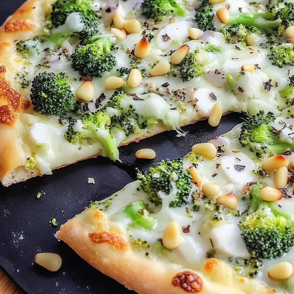 Delicious Broccoli White Pizza Recipe with Garlic and Pine Nuts