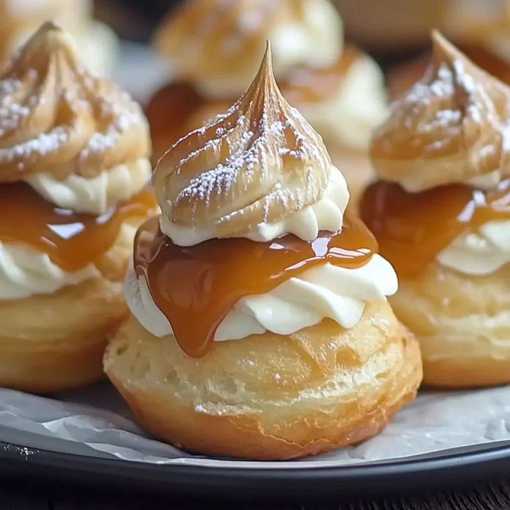 Decadent Caramel-Filled Cream Puffs with Apple Delight
