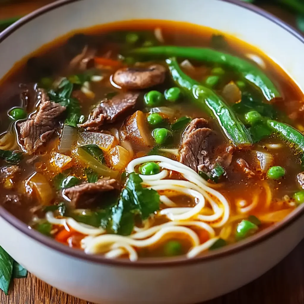 Spicy Ginger Beef & Mushroom Noodle Soup