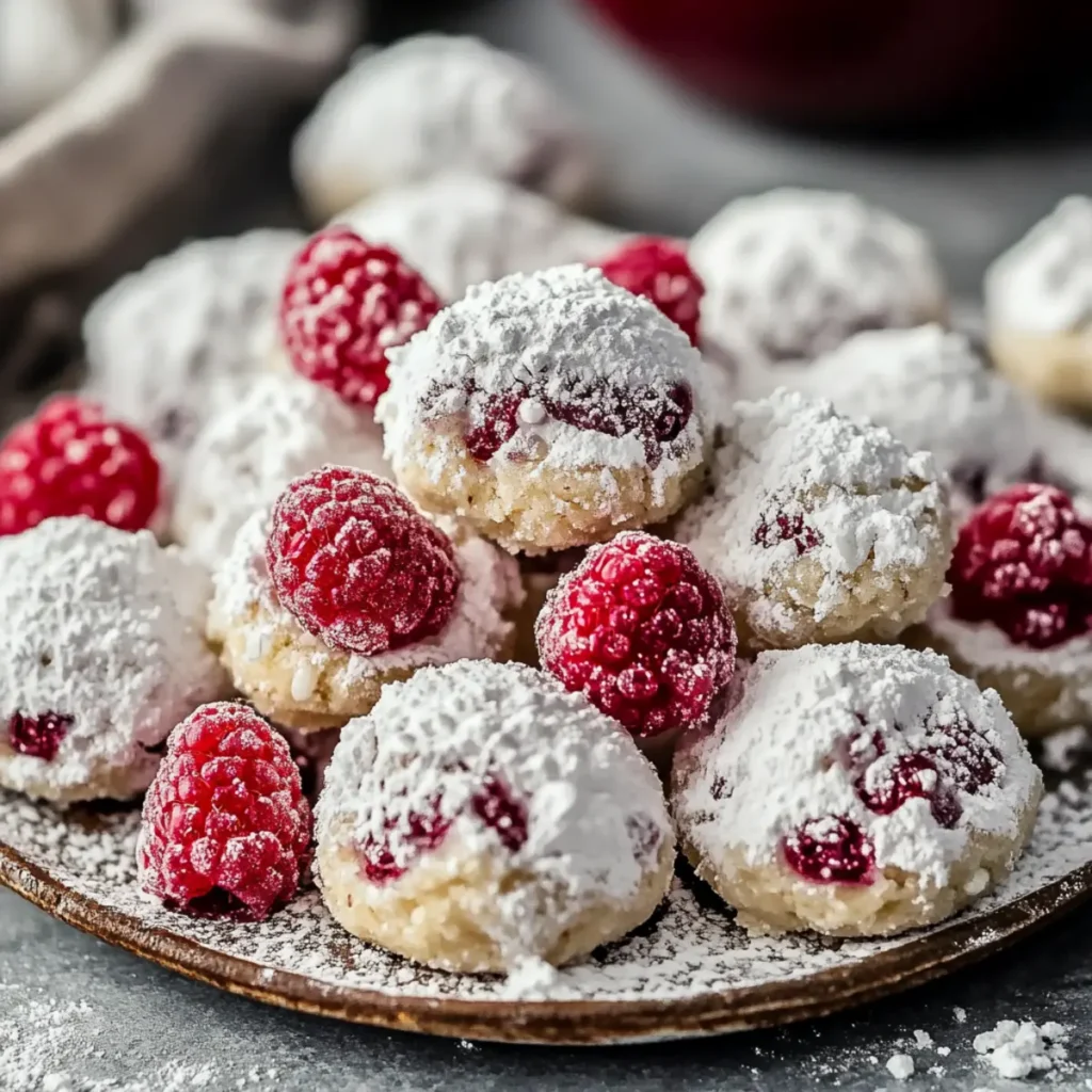 Raspberry Almond Snowball Cookies