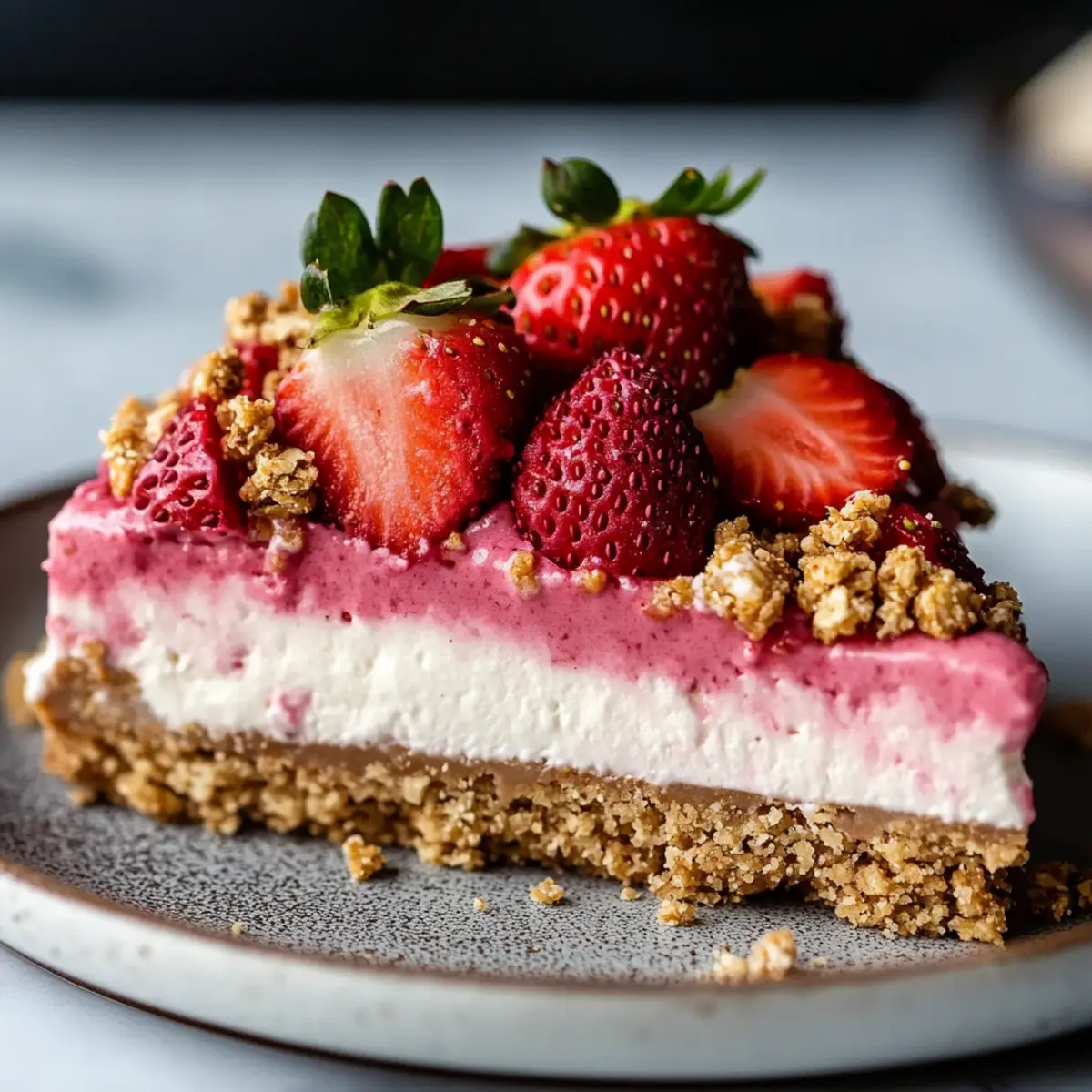 Vegan No-Bake Strawberry Crunch Cheesecake